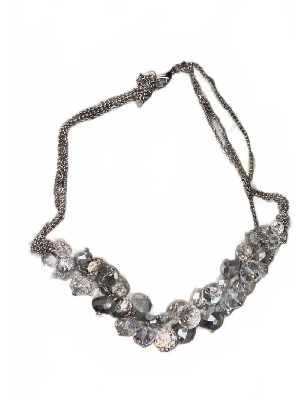 Elegant Silver Crystal Statement Necklace with Multi-Chain Design